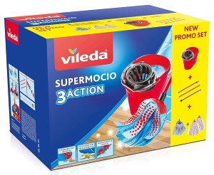 Sistem de curatare a pardoselilor Vileda SuperMocio, 10L, 3 actiuni, rosu