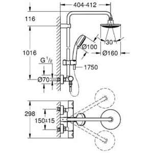 Sistem de dus GROHE Tempesta Cosmopolitan cu termostat, dus de ploaie 160mm - Img 4