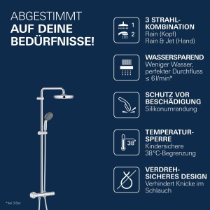 Sistem de dus GROHE Vitalio 210, crom, 9.5 lmin, cu termostat - Img 4