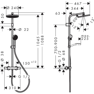 Sistem de dus hansgrohe Activera S 240 EcoSmart, crom, cu termostat si 2 tipuri de jeturi - Img 6