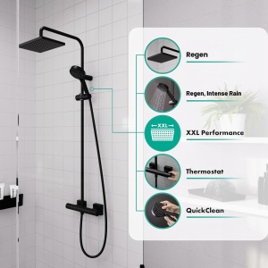 Sistem de dus hansgrohe Vernis Shape cu termostat, cap de dus 230x170 mm, mat negru - Img 2