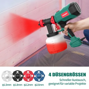 Sistem de pulverizare a vopselei HYCHIKA 600W, pulverizator de vopsea HVLP de 1200 ML, 3 modele de pulverizare, 4 duze si 2 instrumente de curatare, pistol de vopsea reglabil pentru pereti si lemn, metale - Img 3