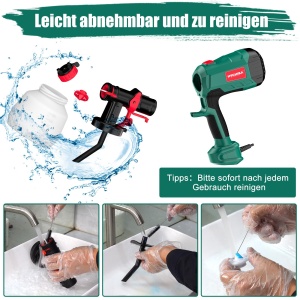 Sistem de pulverizare a vopselei HYCHIKA 600W, pulverizator de vopsea HVLP de 1200 ML, 3 modele de pulverizare, 4 duze si 2 instrumente de curatare, pistol de vopsea reglabil pentru pereti si lemn, metale - Img 6