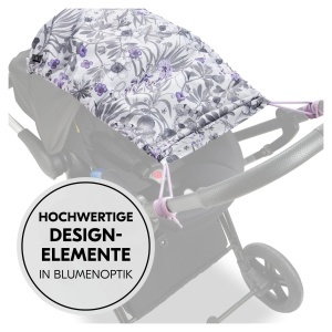 Sistem de umbrire pentru carucior Hauck, 100 poliester reciclat, UV 50, gri floral - Img 4