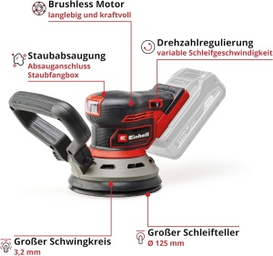Slefuitor orbital aleatoriu fara fir Einhell Professional TP-RS 18/32 Li BL-Solo Power X-Change (18 V, fara perii, circuit oscilant de 3,2 mm, talpa de slefuit de 125 mm, inclusiv smirghel, fara baterie) - Img 3