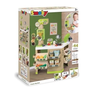 Smoby - Supermarket Fresh Market - Supermarket organic cu casa de marcat, cos de cumparaturi, multe accesorii si functii electronice, pentru copii de la 3 ani - Img 2
