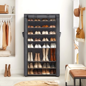 SONGMICS Suport pentru pantofi 10 niveluri suport pentru pantofi pentru zona de intrare 28 x 88 x 160 cm cu husa din tesatura ingust cadru metalic gri - Img 3
