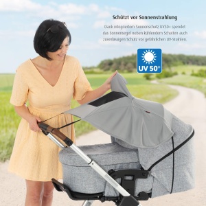 Sonnenschutz pentru copii reer ShineSafe, gri, UPF 50, cu sistem de prindere elastic - Img 3