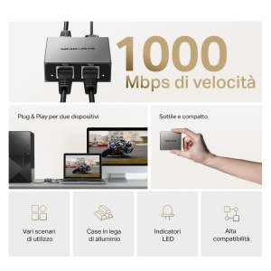 Splitter LAN Mercusys MEH25, 1 la 2 porturi Gigabit, Aluminiu, Plug Play - Img 3