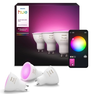 Spoturi LED Philips Hue GU10, 3 bucati, 400 lm, dimabile, 16 milioane de culori