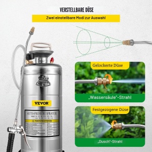 Spray de presiune VEVOR 12L din otel inoxidabil, 1.5-4.0 bar, cu furtun de 91 cm - Img 5