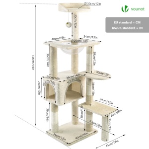 Stalpis pentru pisici VOUNOT Kratzbaum XL, 138cm, bej, cu platforme si sisal - Img 4