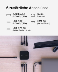 Statia de andocare Belkin 6-in-1 USB-C, 130W, HDMI 4K, Gigabit Ethernet - Img 2