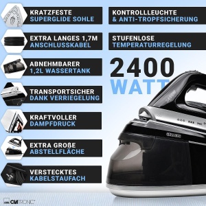 Statie de calcat Clatronic DBS 3749, 2400W, 1.2L, negru - Img 6