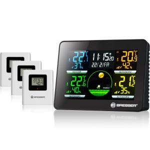 Statie Meteo Bresser 7000023 cu 3 Senzori Exteriori, Display Colorat, Masurare Temperatura si Umiditate