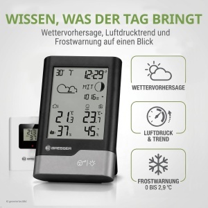 Statie Meteo Bresser cu Senzor Exterior, NegruGri, DCF, Display LCD - Img 3