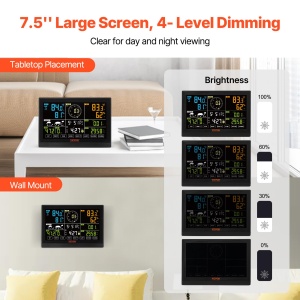 Statie meteo solara VEVOR Profi 7-in-1, Wi-Fi, display 7.5 inch, senzor exterior - Img 6