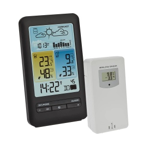Statie meteo TFA Dostmann 35116501 cu senzor exterior previziuni meteo si afisaj lunar negru