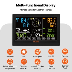 Statie meteo VEVOR 7-in-1 cu senzor exterior display color 75 inch alimentare solara - Img 5