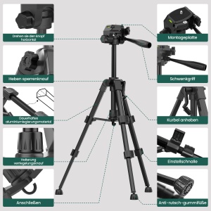 Stativ pentru laser HYCHIKA, inaltime ajustabila 30-65 cm, rotire 90-360 - Img 2