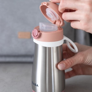 Sticla de apa din inox BEABA 350ml, roz, cu functie de deschidere usoara - Img 2
