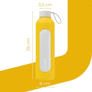 Sticla de apa Wessper 1 Litru, Borosilikat, Culoare Galbena, Cu Husa de Silicon - Img 4
