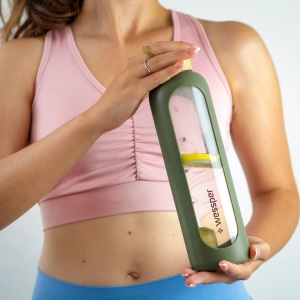 Sticla de apa Wessper 1L din sticla borosilicata, cu husa din silicon, culoare olive - Img 7