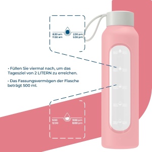 Sticla de Apa Wessper B1, 500 ml, Borosilikat, Culoare Rosa, BPA Free - Img 3