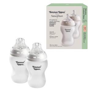 Sticla pentru bebelusi Tommee Tippee Natural Start, 250 ml, 2 bucati, din sticla cu silicon
