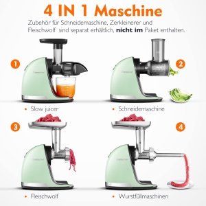 Storcator de fructe si legume AMZCHEF ZM1501 4-in-1, 90-110 RPM, inox - Img 7
