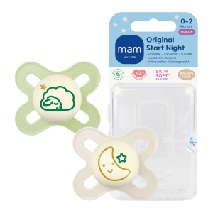 Sucea pentru bebelusi MAM Original Start Night, 0-2 luni, 2 buc, silicon SkinSoft