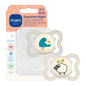 Sucea pentru bebelusi MAM Supreme Night, 0-6 luni, silicon, 2 bucati