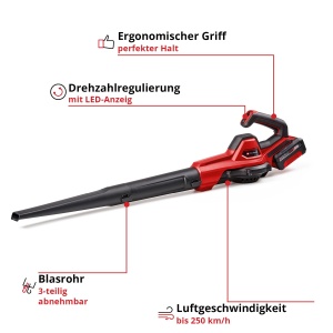 Suflanta universala Einhell GE-UB 18250 Li E 18V 250 kmh cu acumulator 40 Ah si incarcator - Img 3