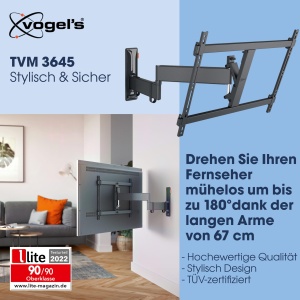Suport de perete pentru televizor pivotant Vogel's Comfort TVM 3645 pentru televizoare de 40-77 inchi, max. 35 kg, pivotare pana la 180deg, suport TV Full-Motion max. VESA 600x400, compatibilitate universala, negru - Img 2