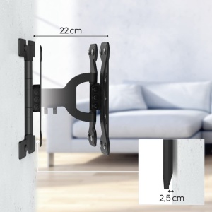 Suport de perete TV Hama pivotant, Tiltable, Slim (suport TV de 19-48 inch pentru televizoare de pana la 25 kg, max. VESA 200x200, 1 brat, suport extensibil incl. dibluri Fischer si sablon de gaurire) negru - Img 5