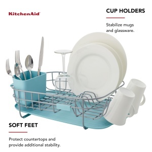 Suport de uscare compact KitchenAid cu tava de scurgere si cos detasabil 32x44x16 cm Mineral Water - Img 6