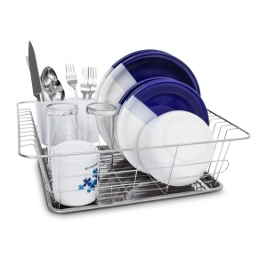 Suport de Uscare pentru Vase Relaxdays, Inox, Cu Cos pentru Tacamuri, Argintiu - Img 1