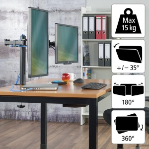 Suport Monitor Hama pentru 2 Monitoare 13 35 inch, Negru, Reglabil, 15 kg - Img 3
