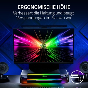 Suport monitor Razer Chroma RGB Aluminiu Negru USB-C Hub Ergonomie - Img 3