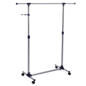 Suport pentru haine SONGMICS suport pe roti tuburi cu acoperire din otel inoxidabil cu bara extensibila carlige laterale pentru accesorii reglabile pe