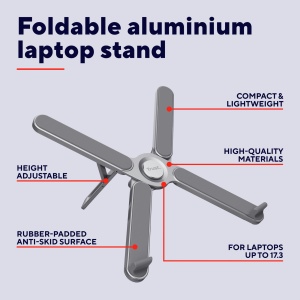 Suport pentru laptop pliabil Trust Macy 17.3 inch, suport pentru laptop pliabil din aluminiu, suport pentru laptop reglabil pe inaltime in 7 trepte pentru echipamente de birou de acasa, notebook MacBook Pro Air - gri - Img 2