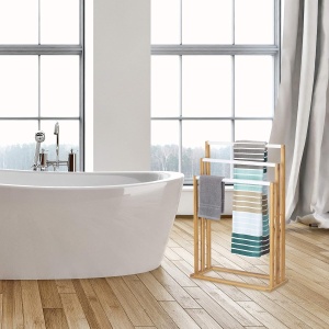 Suport pentru prosoape Relaxdays din bambus, 3 brate, alb, 82 x 54 x 24 cm - Img 6