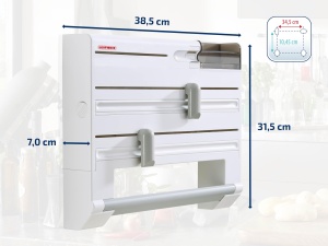 Suport pentru role de perete Leifheit Parat Plus ComfortLine Series, pentru fiecare bucatarie, dozator de taiere dovedit pentru aluminiu si folie alimentara, taietor de folie cu cutit special, alb - Img 6