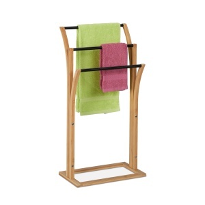 Suport prosoape Relaxdays, Bambus, 3 bare, 82 x 42 x 24 cm, NaturalNegru