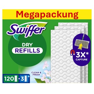 Swiffer Set Rezerve 120 Tampoane Uscate si 3 Umede Captare Avansata a Prafului si Murdariei