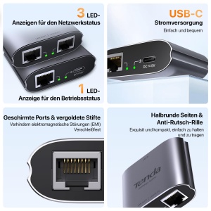 Switch LAN Tenda 1 la 2, Gigabit, 2 Porturi, Alimentare USB-C - Img 6