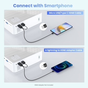 T TOPVISION Bluetooth 5.1 Mini Beamer - 9500Lumens Multimedia Home Theater Beamer, nativ 1080P cu ecran de 100'' compatibil cu HDMI, USB, AV, Smartphone, Pad, TV Box, Laptop - Img 3