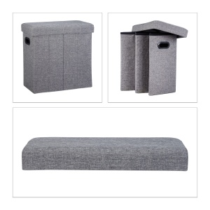 Taburet pliabil Relaxdays cu spatiu de depozitare, 49,5 x 46 x 25,5 cm, gri - Img 6