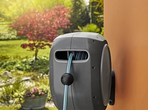 Tambur furtun retractabil Gardena 08045 20 m montaj pe perete rotire 180deg sistem automat de rulare - Img 12