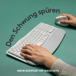 Tastatura ergonomica Logitech Wave Keys, wireless, alba, cu suport pentru incheieturi - Img 2